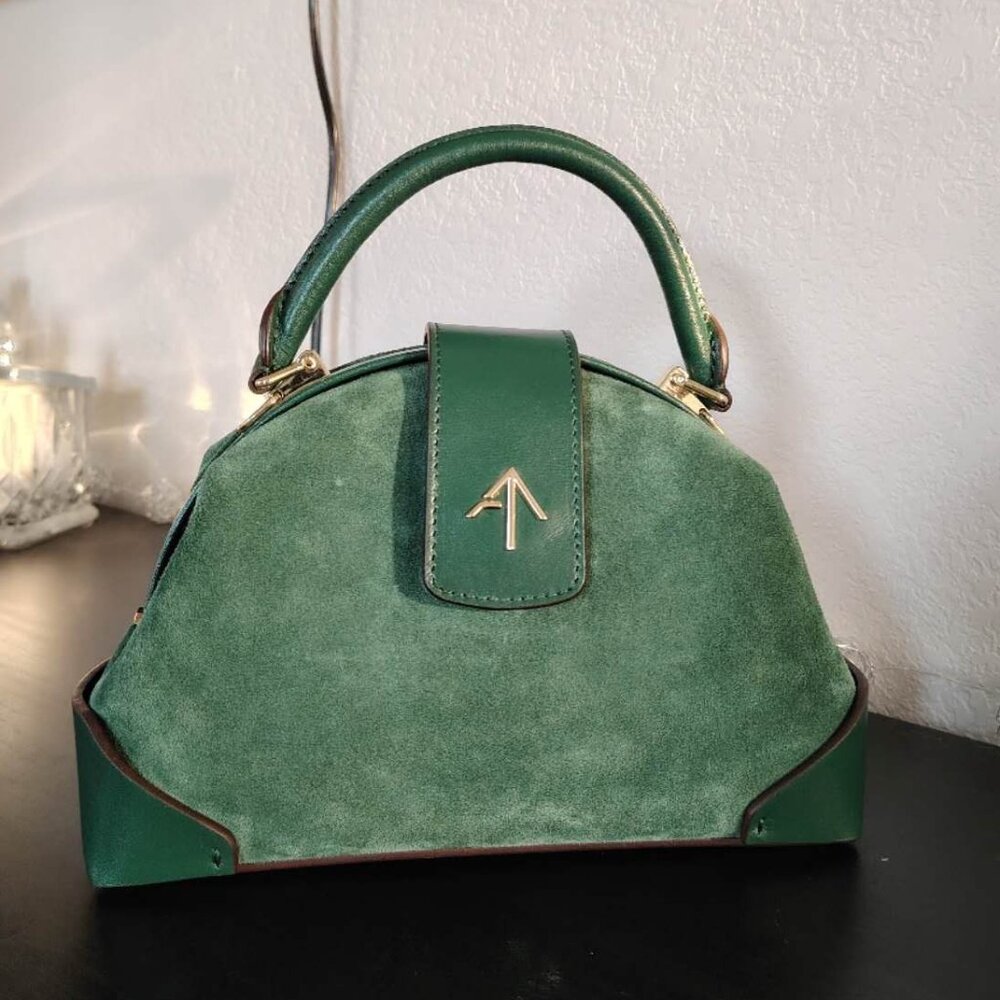 MANU ATELIER Demi top handle Green Suede Leather handbag